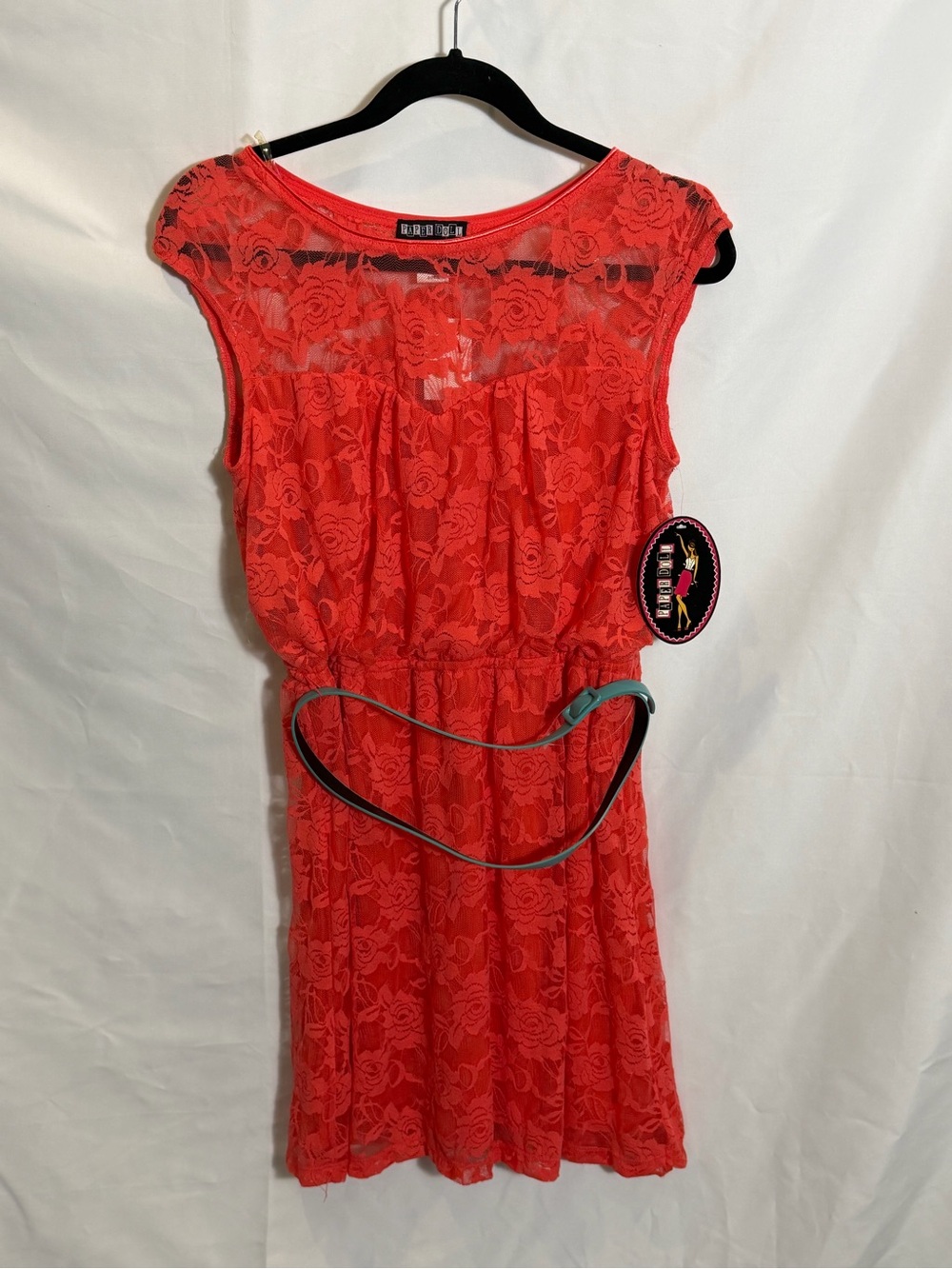 paper doll Coral Lace Dress with Black Trim